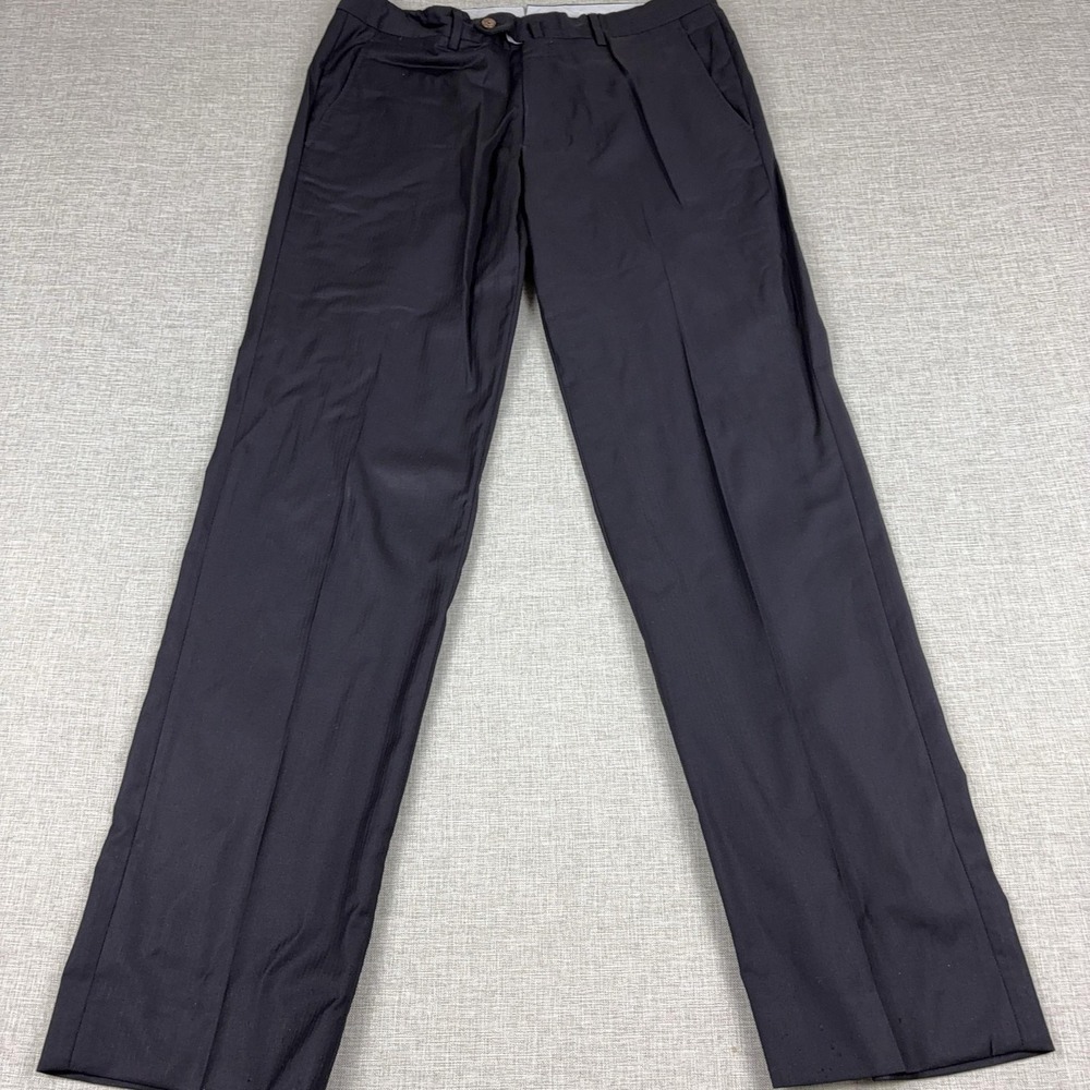 Luciano Barbera Suit Pants Mens IT 50 Blue Wool Herringbone 34x32 Italy